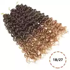 8-PK / 14" GOGO Curly Crochet Hair Pre-Looped Beach Curl Water Wave- OMBRE 1B/27