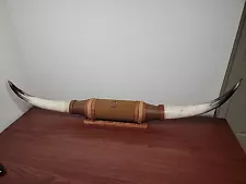 MOUNTED STEER BULL HORNS 40 INCH Long with Leather