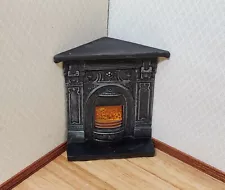 Dollhouse Corner Fireplace with Fire Black Resin 1:12 Scale Miniature Furniture