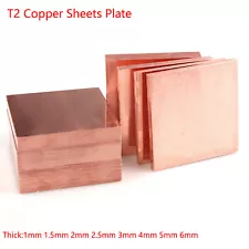 Copper Sheets Metal Sheet Solid T2 99.9% Pure Cu Flat Stock Plate Thick 1mm-6mm