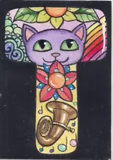 ACEO - Alphabet T is for Tuba & Cat - Original Art