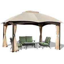 Aoodor 10 x 12 ft. Outdoor Metal Frame Canopy Top Gazebo with Mosquito Netting