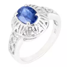 NATURAL 8X5MM BLUE SAPPHIRE 14K WHITE GOLD PLATED ON SILVER 925 RING SIZE 8