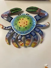 Colorful Metal Crab Wall Art Décor - 13.5” X 12”. Great For Garden, Tiki Bar