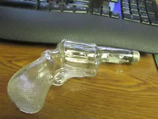 GUN shaped clear glass Whiskey Nip nipper bottle w/ ground lip & original cap