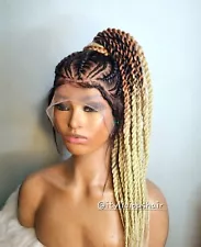 Custom Ombre Two Strand Twist Braided Wig with 4 HD Wig Caps