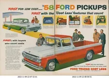 1958 Ford Pickups Ranchero F100 Custom Cab Work Play Cost Less Vtg Print Ad L14