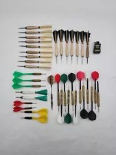 Vintage 39 pc Lot: Widdy No 1 Feather Board Darts, Wooden, Plastic, Steel Darts