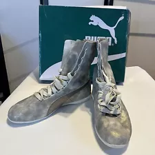 Puma Eskiva Hi Metallic Silver Boxing Boot Shoe Women US 8.5 Wrestling High Top