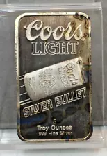 Vintage Sunshine Mining ~ Coors Light Silver Bullet ~ 5oz 999 Silver Bar ~ TONED