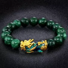 Natural Green Jade Pixiu Beaded Bracelet for Luck Healing Wealth Hand Woven Gift