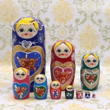 Moonmo 10pcs Russian Style Stacking Nesting Dolls Handmade Matryoshka Wood