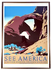 Vtg Framed SEE AMERICA National Park Service ART STYLE TRAVEL POSTER 21"x15" EXC