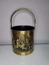 Vintage Embossed Brass Coal/Log Bucket, Horse & Carriage, Made In England, EUC.