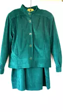 Vintage Lilli Ann 2 piece Jacket/Skirt suit green ultrasuede medium