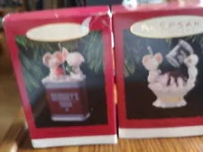 2 Hershey HALLMARK Keepsake Cocoa & Mice Ornament Nib Free Ship Likenew