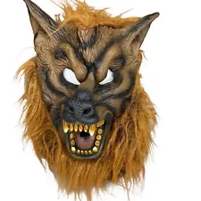 Wolf Mask Faux Werewolf Mask Latex Costume Halloween Snarling Wolfman Fangs