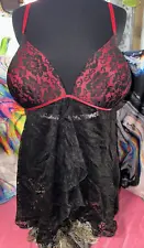 SIZE 2X SECRET TREASURES Black & Red Baby Doll Lingerie Style TZ10103SC Lacey