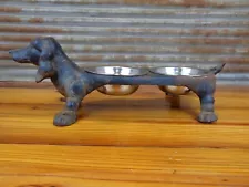 Vintage Cast Iron Dachshund Pet Feeding Station CAST IRON DOG FEEDER