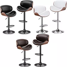 Bar Stool Set of 1 / 2 Bentwood Adjustable Swivel Counter Chair PU Leather Lot