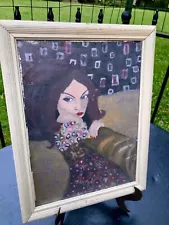 Original acrylic Woman painting Artist Sara Fuller “Mock Klimt “ framed 14x10.5