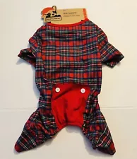 Dog Sz L Red Plaid Pajamas NWT One Piece Warm Cute Pet Clothing 82424EB1D