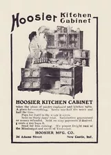 AD HOOSIER Kitchen CABINET 1905 Oak Cupboard w Flour Bins 8x10" Antique REPRINT