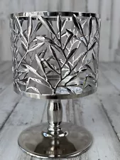 Bath & Body Works 3 Wick Pedestal Candle Holder Silver Vine Leaf