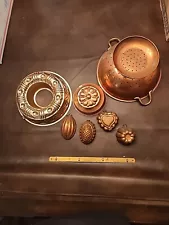 Vintage Copper Individual Molds And Strainer