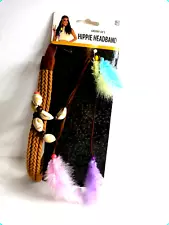 New Groovy Hippie Headband 60's Feather Beads