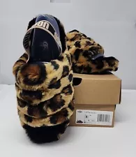 UGG Fluff Yeah Slide Spotty Slipper Brown Leopard Print - Womens Size 6 Kids 4