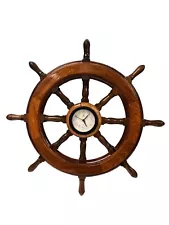 Vtg FUDA Ship Captains Wheel Clock Maritime Wood Nautical Hanging Steering Wall