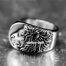 SMITH Men's Stainless Steel Lion Head Of Judah Ring For Men Silver Size 7 8 9-15