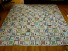 NEW Handmade Colorful Cathedral Window Pattern Quilt 91" x 91"