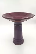 New 13" Tall Bird Bath Ceramic Clay Purple Maroon Glazed