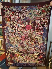 New ListingAntique American Hand Hooked Wool Rug Abstract Floral Design 56" x 36"