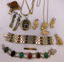 Vintage Egyptian Revival Jewelry Lot Scarabs Tutankhamen Nefertiti Jewelry