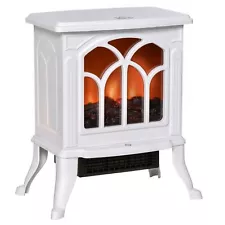 Small Electric Fireplace Stove Heater Indoor w/ Flame Effect 750W/1500W White