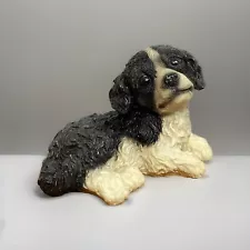 Black & White Resin Spaniel (Cavalier King Charles?) Figurine Large Head 4” X 3”