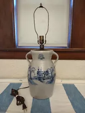 Vintage Rowe Pottery Lamp Ethan Allen 1989 Salt Glazed Farm Scene Crock Style