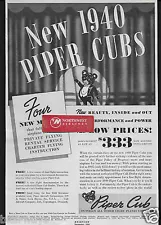 PIPER AIRCRAFT CORP 1940 4 NEW MODELS WITH ONLY $333 DOWN BEAR CUB IN TUX AD