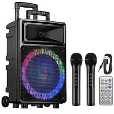 Karaoke Machine w 2 Wireless Microphones Bluetooth Speaker Portable PA System