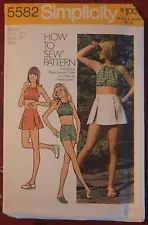 Vintage 1970s Simplicity Pattern 5582 Halter Top Skirt Shorts Size 8 COMPLETE!