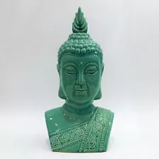 Large Ceramic Turquoise Blue Glaze Thai Buddha Head Statue Idol God 22 Inch