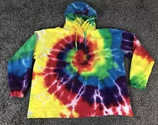 Magic River Rainbow Tie Dye Hoodie Adult 2XL Pullover Kangaroo Pocket Colorful