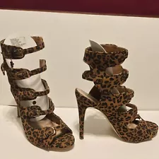 Shoe Dazzel ROSSELYN Sexy Strappy Stiletto Sandals in Leopard Print Size 11