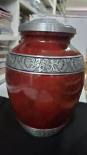 Burgundy Funeral Cremation Urn - Brass - 10 inches Tall - Made in India