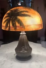 Reverse Painted Tropical Sunset Palm Tree Lamp Handel - Pittsburgh Style