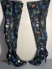 Shoedazzle Over The Knee Thigh High Boots Cloth Floral Spike Heels Sz8