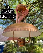 RARE Two Antique Copper Lamp Lights Kitchen Living Room Country Modern Ceiling